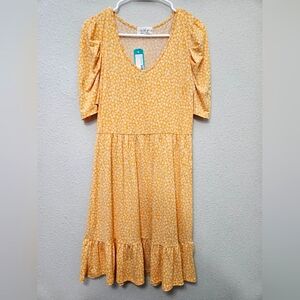 Kaileigh NWT Medium Stich Fix Butter Yellow Floral Knee Length Midi Dress
